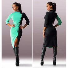 Women 3/4 Sleeve Buttons Women Dress Vestidos Color-Matching Ball Gown Party Formal Dresses Autum Dress Vestido de Festa ELY