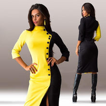 Women 3/4 Sleeve Buttons Women Dress Vestidos Color-Matching Ball Gown Party Formal Dresses Autum Dress Vestido de Festa ELY