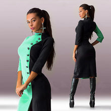 Women 3/4 Sleeve Buttons Women Dress Vestidos Color-Matching Ball Gown Party Formal Dresses Autum Dress Vestido de Festa ELY