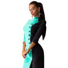 Women 3/4 Sleeve Buttons Women Dress Vestidos Color-Matching Ball Gown Party Formal Dresses Autum Dress Vestido de Festa ELY