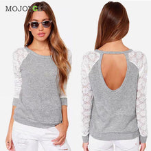 Women Backless Embroidery Lace T Shirts Casual Long Sleeve Tee Blusa Crop Top ASAutimn Tshirt Women Cropped Feminino ELY
