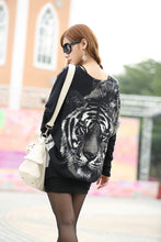 Women Black Sweaters Tiger Print Crewneck Batwing Sweater Casual Jumper Pullover ELY