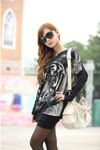Women Black Sweaters Tiger Print Crewneck Batwing Sweater Casual Jumper Pullover ELY
