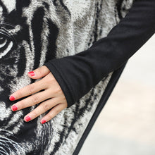 Women Black Sweaters Tiger Print Crewneck Batwing Sweater Casual Jumper Pullover ELY