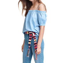 Women Blouses Blusas Women tops Ladies Off Shoulder Tops Casual Blouses Blue Shirt Women camisa feminina ELY