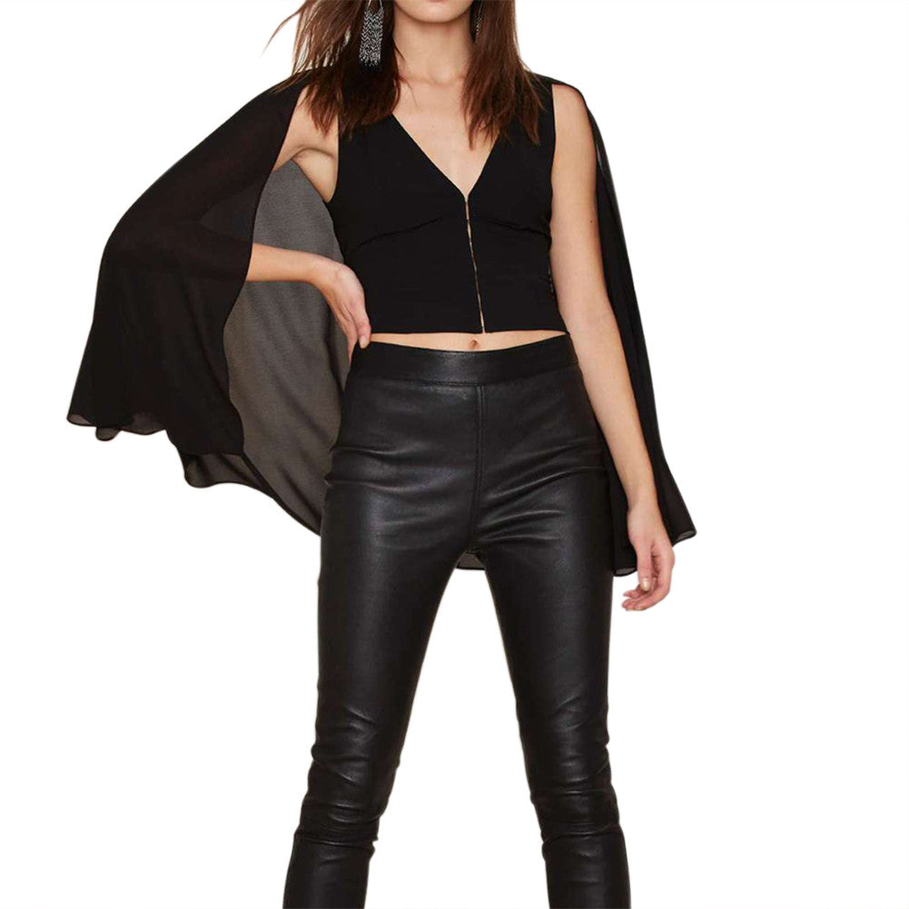 Women Blouses Shirts Black Chiffon Shawl Crop Tops Womens Sleeveless Short Vest Top Feminina Camisole ELY