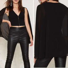 Women Blouses Shirts Black Chiffon Shawl Crop Tops Womens Sleeveless Short Vest Top Feminina Camisole ELY