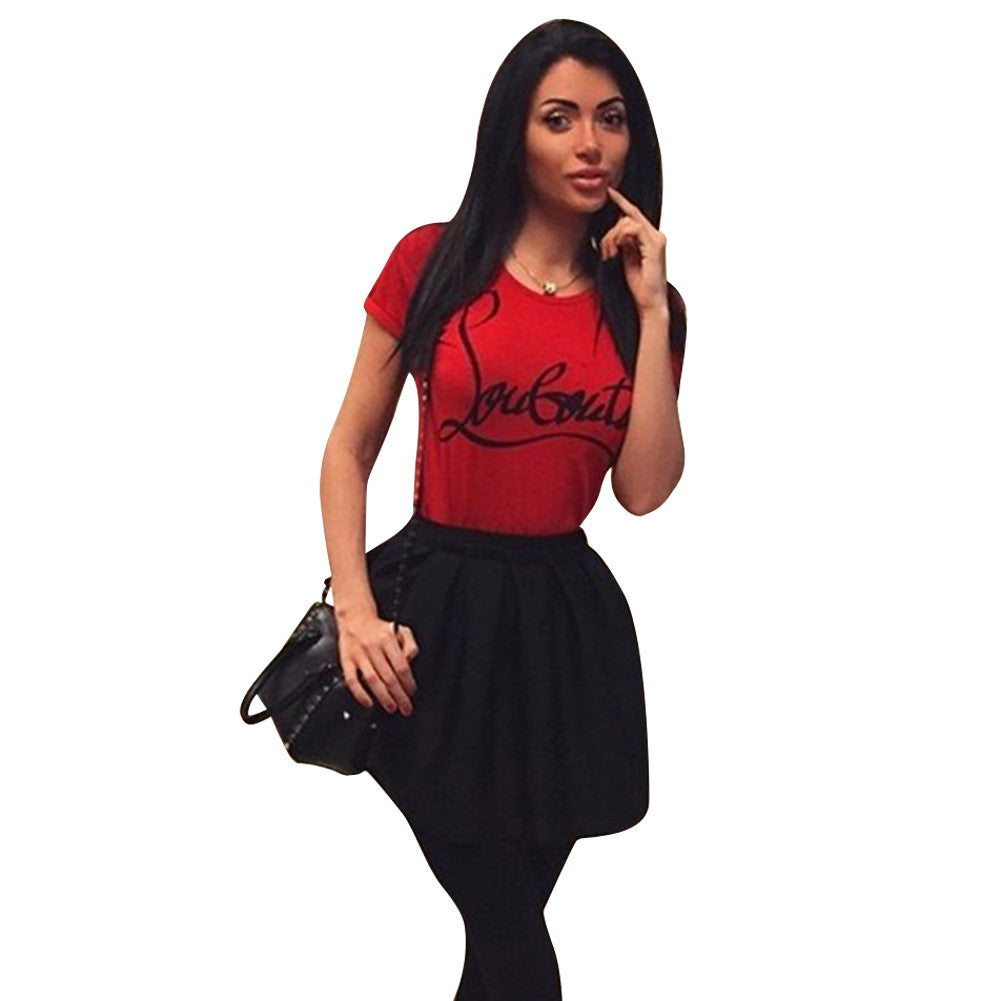 Women Casual Chiffon T-Shirts Short Sleeve Letter Print Shirt Red T-shirt Top T-Shirts Wpmen Tops Crop Tops 1STL ELY