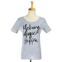 Women Casual Short Sleeve Shirt T-shirt Letter Print T- Shirts Gray Cotton Blended Top 1STL ELY