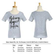 Women Casual Short Sleeve Shirt T-shirt Letter Print T- Shirts Gray Cotton Blended Top 1STL ELY