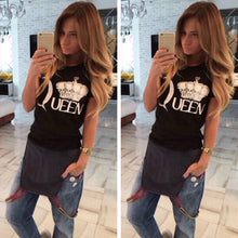 Women Casual T-shirt Letter Printing Black Short Sleeve Shirt Top 1STL ELY