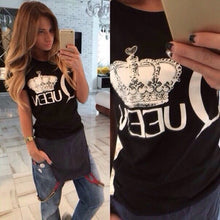 Women Casual T-shirt Letter Printing Black Short Sleeve Shirt Top 1STL ELY