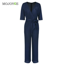 Women Clubwear Long Pants V - Neck Thick Lace Playsuit Bodycon Party Jumpsuit Half Sleeve Romper Trousers ELY