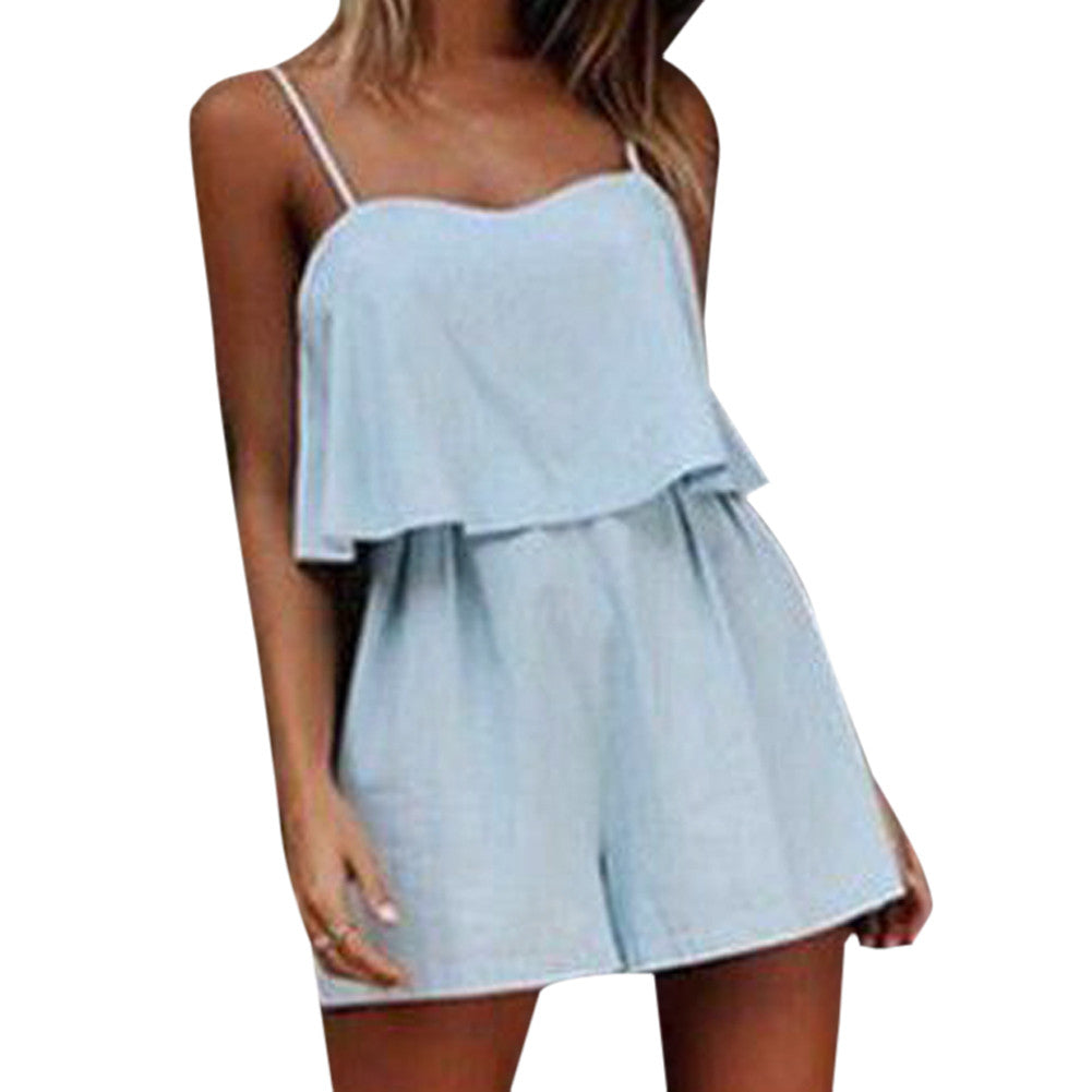 Women Clubwear Playsuit Spaghetti Strap Combinaison Bodycon Party Jumpsuit Blue Romper Women Jumpsuit Combinaison Femme ELY