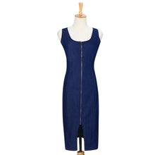 Women Denim Dress Blue Denim Dress Zip U-Neck Denim Bodycon Dress Casual Sleeveless Denim Dresses Women M L XL 1STL ELY