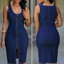 Women Denim Dress Blue Denim Dress Zip U-Neck Denim Bodycon Dress Casual Sleeveless Denim Dresses Women M L XL 1STL ELY