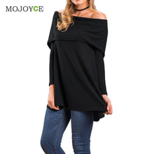 Women Knit T Shirt Long Sleeved Word Shoulder Knit Top Blusa Slash Neck Black Women Tops Pullover Off Shoulder Tee ELY