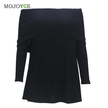 Women Knit T Shirt Long Sleeved Word Shoulder Knit Top Blusa Slash Neck Black Women Tops Pullover Off Shoulder Tee ELY