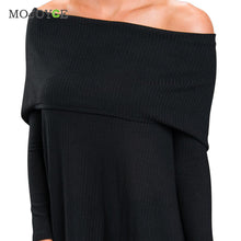 Women Knit T Shirt Long Sleeved Word Shoulder Knit Top Blusa Slash Neck Black Women Tops Pullover Off Shoulder Tee ELY