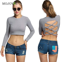 Women Knitted T shirt High Neck Long Sleeve Cropped Backless Slim Blusas Femininas Crop Tops Blusa Tee ELY