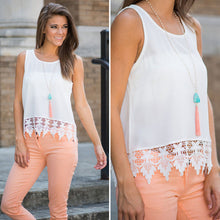 Women Lace Stitching Tank Tops O-Neck Sleeveless Chiffon Vest Top 1STL ELY