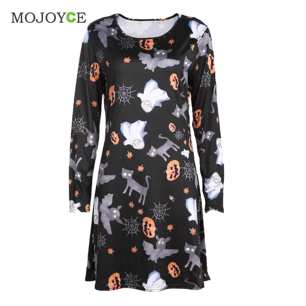 Women Ladies Halloween Prints Swing Skater Halloween Dress 1STL ELY
