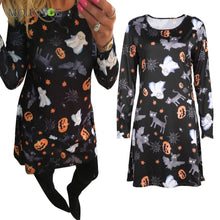 Women Ladies Halloween Prints Swing Skater Halloween Dress 1STL ELY