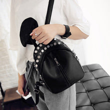 Women Leather Backpacks Rivet Schoolbags for Teenage Girls Bagpack Lady Small Travel Backpack Mochila Black Bags ELY