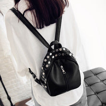 Women Leather Backpacks Rivet Schoolbags for Teenage Girls Bagpack Lady Small Travel Backpack Mochila Black Bags ELY