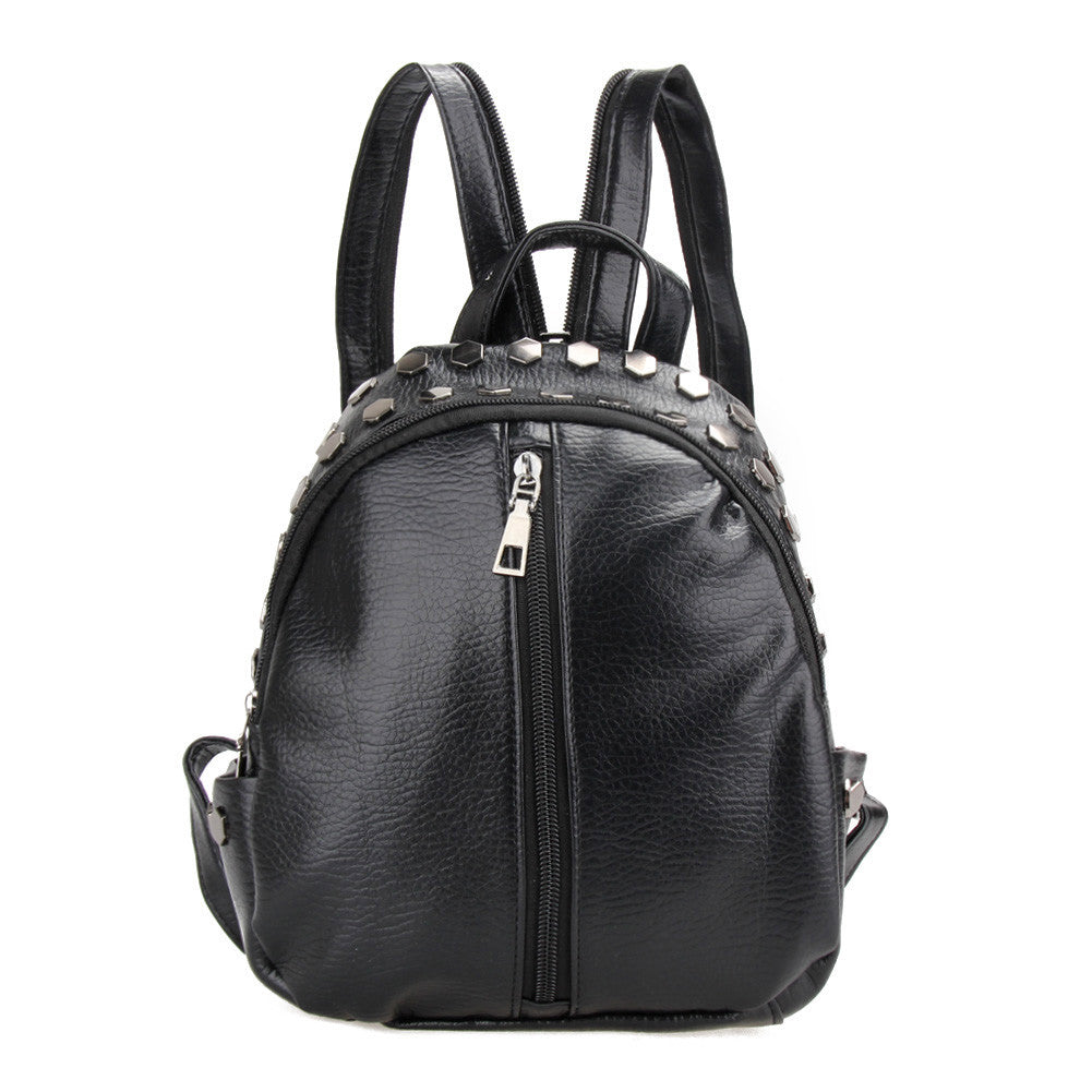 Women Leather Backpacks Rivet Schoolbags for Teenage Girls Bagpack Lady Small Travel Backpack Mochila Black Bags ELY