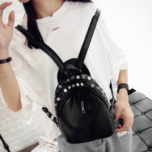 Women Leather Backpacks Rivet Schoolbags for Teenage Girls Bagpack Lady Small Travel Backpack Mochila Black Bags ELY