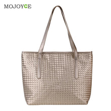 Women Leather Handbag PU Knitting Plaid Crocodile Pattern Messenger Crossbody Bag Big Tote Bolsas Femininas Sac a main ELY