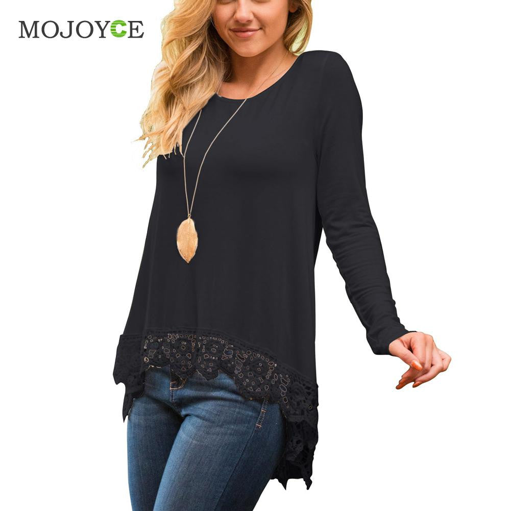 Women Long Sleeve T shirt Lace Decor Tee Blusa Casual Loose Women Tops T Shirt 1STL ELY
