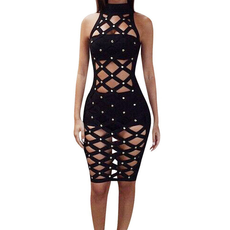 Women Night Club Sexy Hollow Party Bodycon Dress Balck Dress ELY