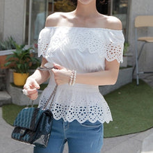 Women Off Shoulder Casual Tops Blouse Lace Crochet Shirt Wihite Blusas Femininas Kimono Women Tops Shirt 1STL ELY