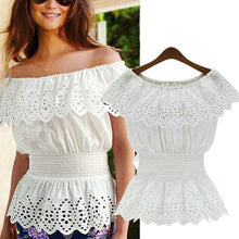 Women Off Shoulder Casual Tops Blouse Lace Crochet Shirt Wihite Blusas Femininas Kimono Women Tops Shirt 1STL ELY