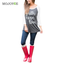 Women Round Collar 4/3 Sleeve Tops Casual Letter Print T-Shirt Blusa 1STL ELY