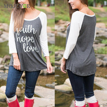 Women Round Collar 4/3 Sleeve Tops Casual Letter Print T-Shirt Blusa 1STL ELY