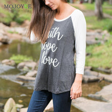 Women Round Collar 4/3 Sleeve Tops Casual Letter Print T-Shirt Blusa 1STL ELY