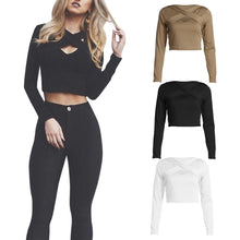 Women Slim Off Shoulder Shirt Crop Tops Long Sleeve Women Clothing Hollow Out Slim T-shirt Feminino Blusa ELY
