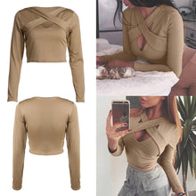 Women Slim Off Shoulder Shirt Crop Tops Long Sleeve Women Clothing Hollow Out Slim T-shirt Feminino Blusa ELY