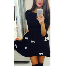Women Style Dress 3/4 Sleeve Short Mini Dress Bowtie Party Dress Cotton Blended Vestidos Femininos1STL ELY