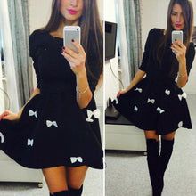 Women Style Dress 3/4 Sleeve Short Mini Dress Bowtie Party Dress Cotton Blended Vestidos Femininos1STL ELY