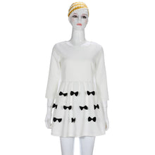 Women Style Dress 3/4 Sleeve Short Mini Dress Bowtie Party Dress Cotton Blended Vestidos Femininos1STL ELY