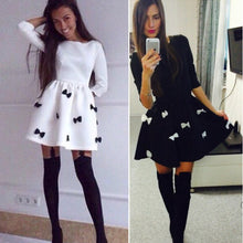 Women Style Dress 3/4 Sleeve Short Mini Dress Bowtie Party Dress Cotton Blended Vestidos Femininos1STL ELY