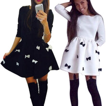 Women Style Dress 3/4 Sleeve Short Mini Dress Bowtie Party Dress Cotton Blended Vestidos Femininos1STL ELY