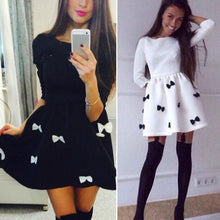 Women Style Dress 3/4 Sleeve Short Mini Dress Bowtie Party Dress Cotton Blended Vestidos Femininos1STL ELY