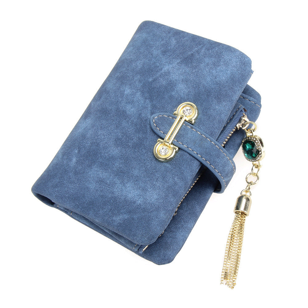 Women Wallets Matte Retro Tassel Women Wallet Zipper Diamond Pendant Short Purse Tassels Clutch Coin Purse Card Holder ELY