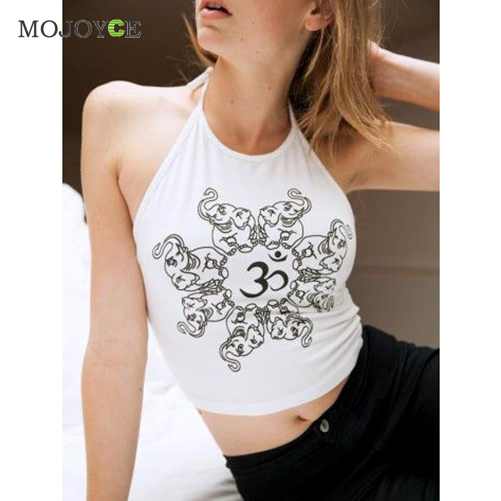Women's Print White Crop Tops Casual Tank Tops Blusa Feminina O neck Sleeveless Slim Tops Plus Size Blusas 1STL ELY