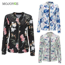 Womens Bomber Jacket Classic Style Zip Up Biker Floral Printing Women Jacket Casual Coats 1STL ELY